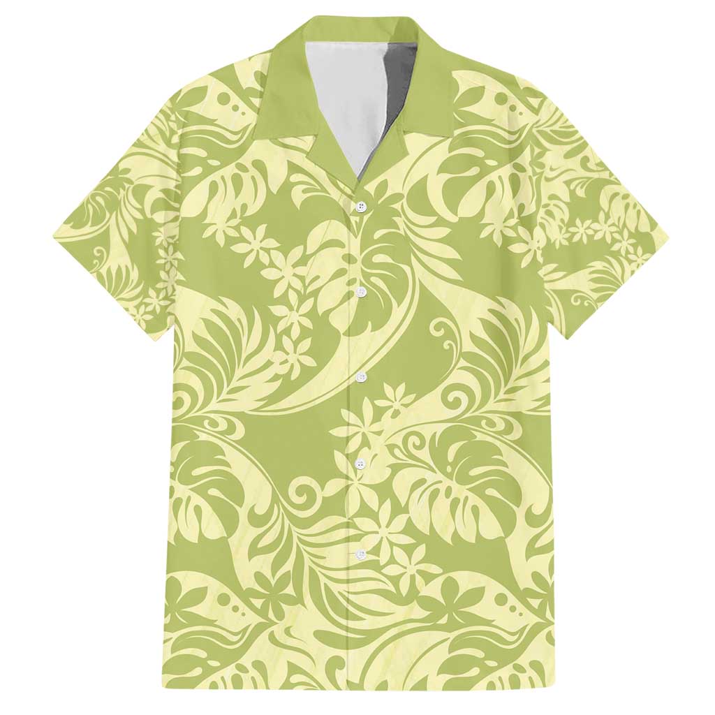 Tahiti Olive Tiare Floral Hawaiian Shirt Monstera Palm Tropical Leaves - Polynesian Pride