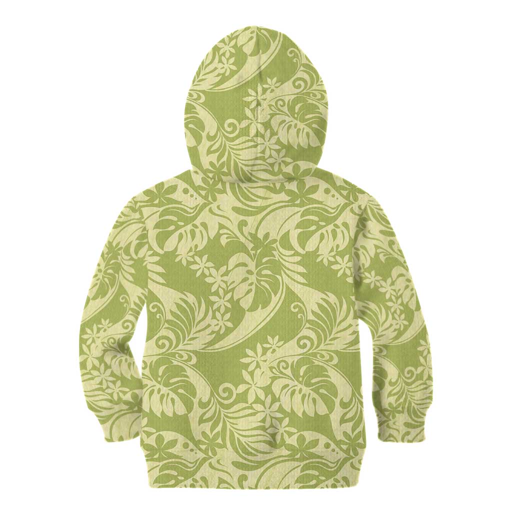 Tahiti Olive Tiare Floral Kid Hoodie Monstera Palm Tropical Leaves - Polynesian Pride