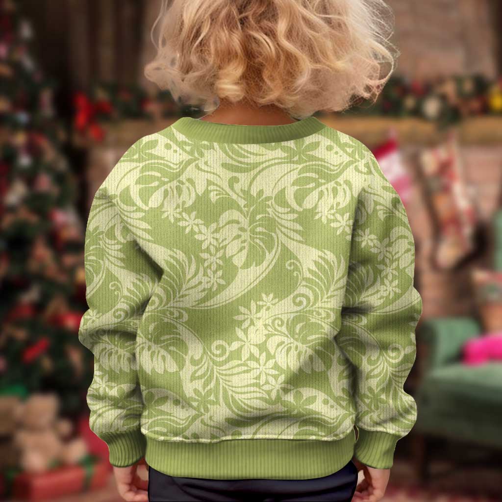 Tahiti Olive Tiare Floral Kid Ugly Christmas Sweater Monstera Palm Tropical Leaves - Polynesian Pride
