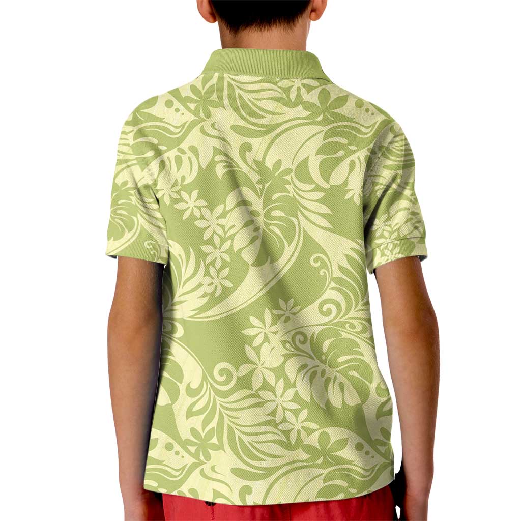 Tahiti Olive Tiare Floral Kid Polo Shirt Monstera Palm Tropical Leaves - Polynesian Pride