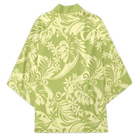 Tahiti Olive Tiare Floral Kimono Monstera Palm Tropical Leaves - Polynesian Pride
