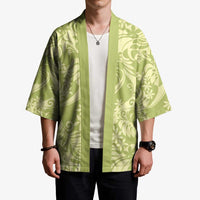 Tahiti Olive Tiare Floral Kimono Monstera Palm Tropical Leaves - Polynesian Pride