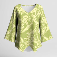 Tahiti Olive Tiare Floral Kimono Sleeve Blouse Monstera Palm Tropical Leaves - Polynesian Pride