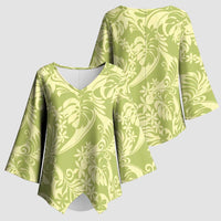 Tahiti Olive Tiare Floral Kimono Sleeve Blouse Monstera Palm Tropical Leaves - Polynesian Pride