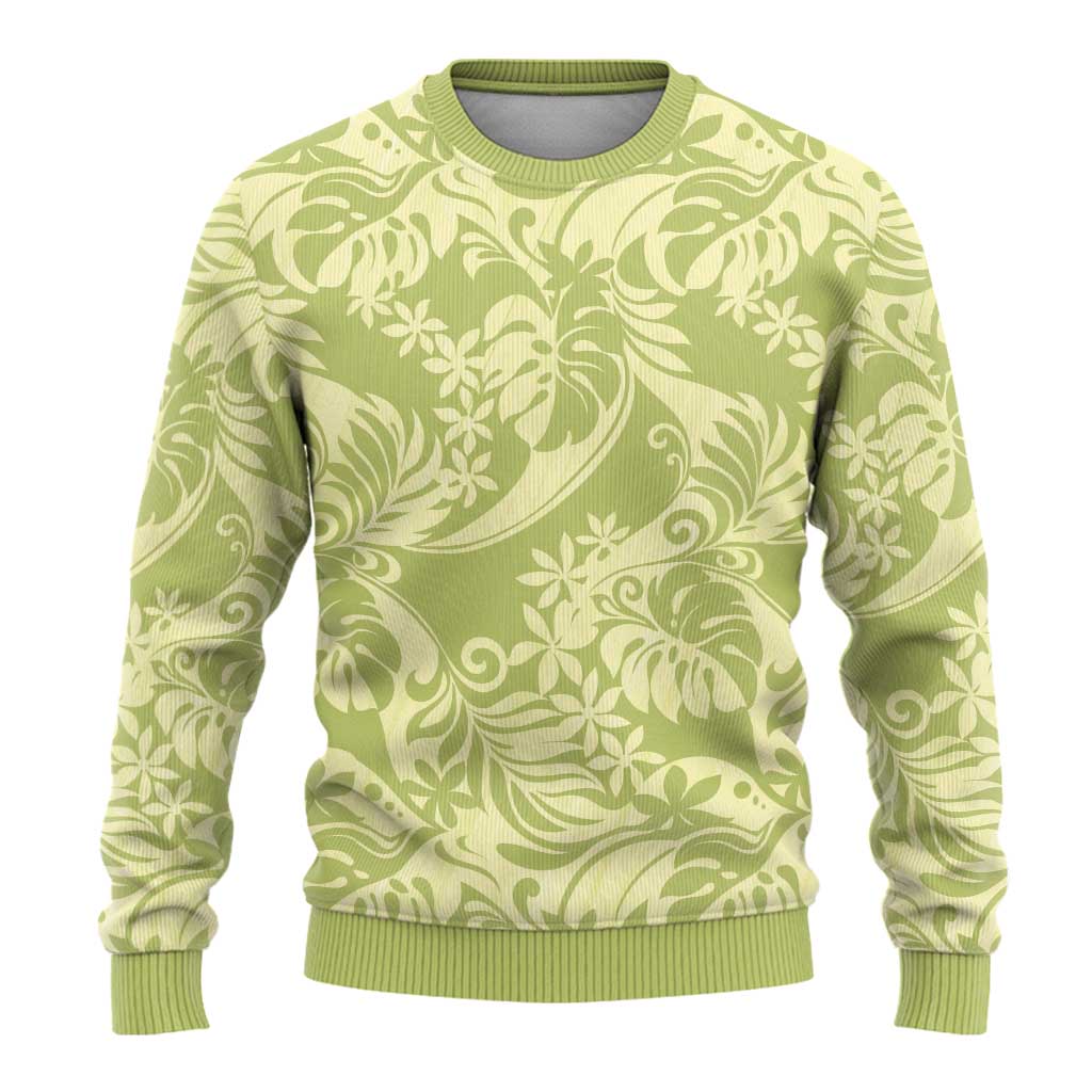 Tahiti Olive Tiare Floral Ugly Christmas Sweater Monstera Palm Tropical Leaves - Polynesian Pride