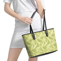 Tahiti Olive Tiare Floral Leather Tote Bag Monstera Palm Tropical Leaves - Polynesian Pride