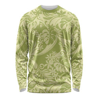 Tahiti Olive Tiare Floral Long Sleeve Shirt Monstera Palm Tropical Leaves - Polynesian Pride