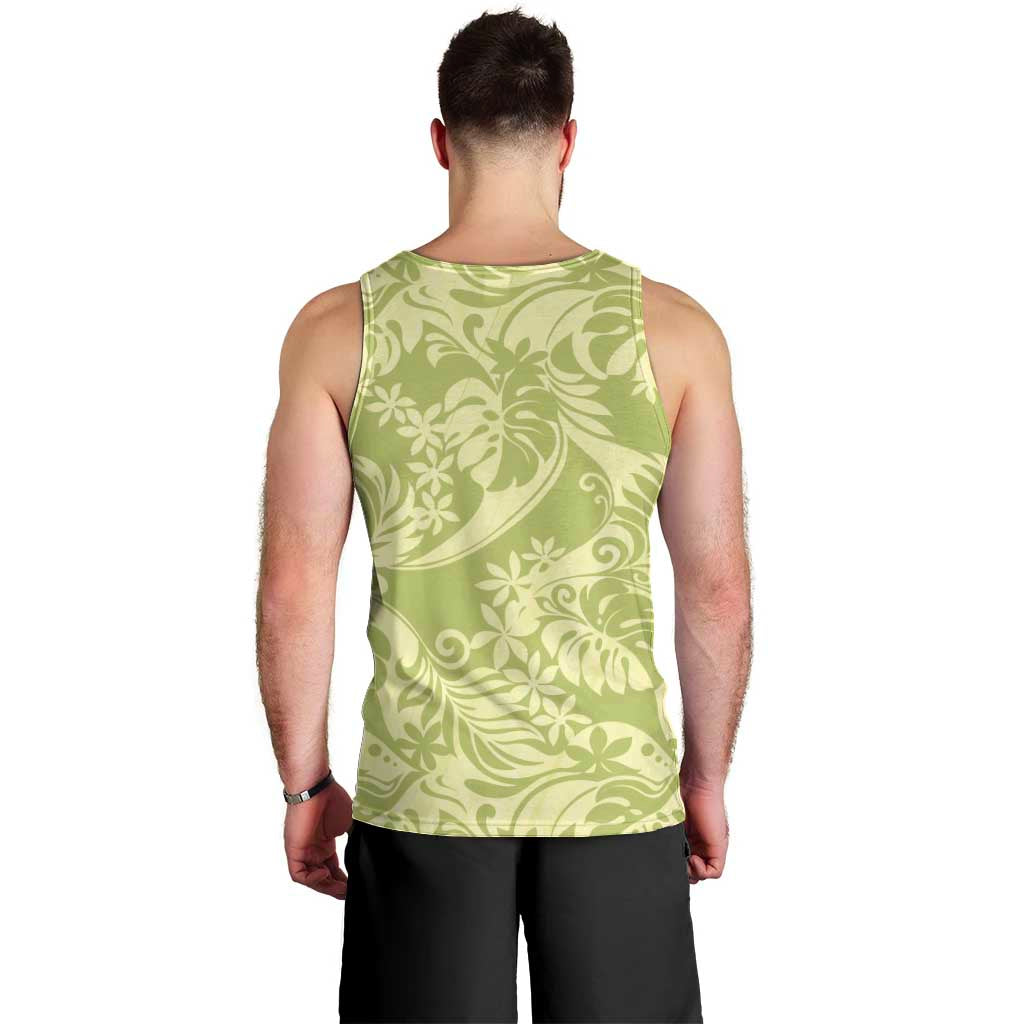 Tahiti Olive Tiare Floral Men Tank Top Monstera Palm Tropical Leaves - Polynesian Pride