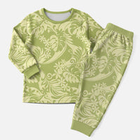 Tahiti Olive Tiare Floral Christmas Pajama Set Monstera Palm Tropical Leaves - Polynesian Pride