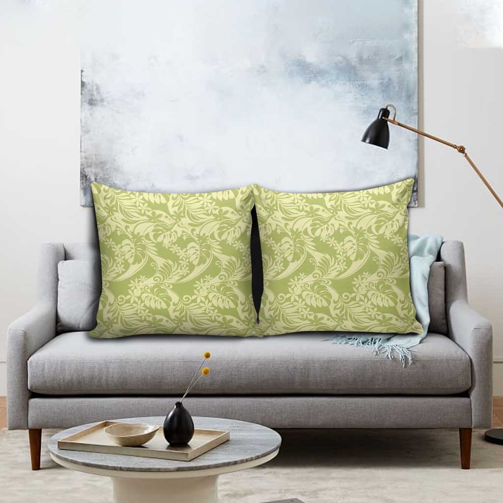 Tahiti Olive Tiare Floral Pillow Cover Monstera Palm Tropical Leaves - Polynesian Pride