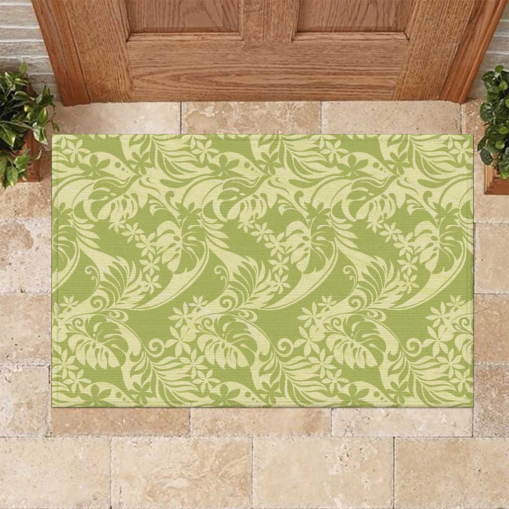Tahiti Olive Tiare Floral Rubber Doormat Monstera Palm Tropical Leaves - Polynesian Pride