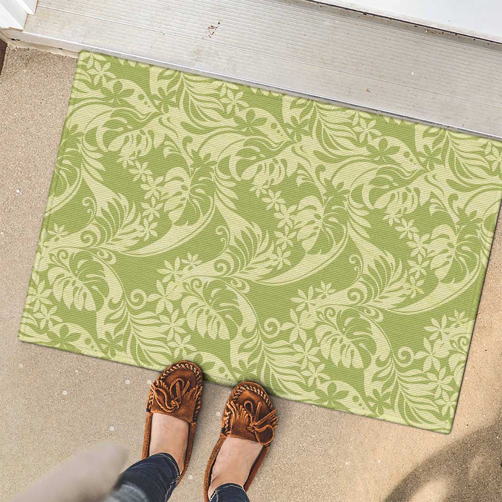 Tahiti Olive Tiare Floral Rubber Doormat Monstera Palm Tropical Leaves - Polynesian Pride