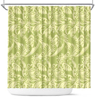 Tahiti Olive Tiare Floral Shower Curtain Monstera Palm Tropical Leaves - Polynesian Pride