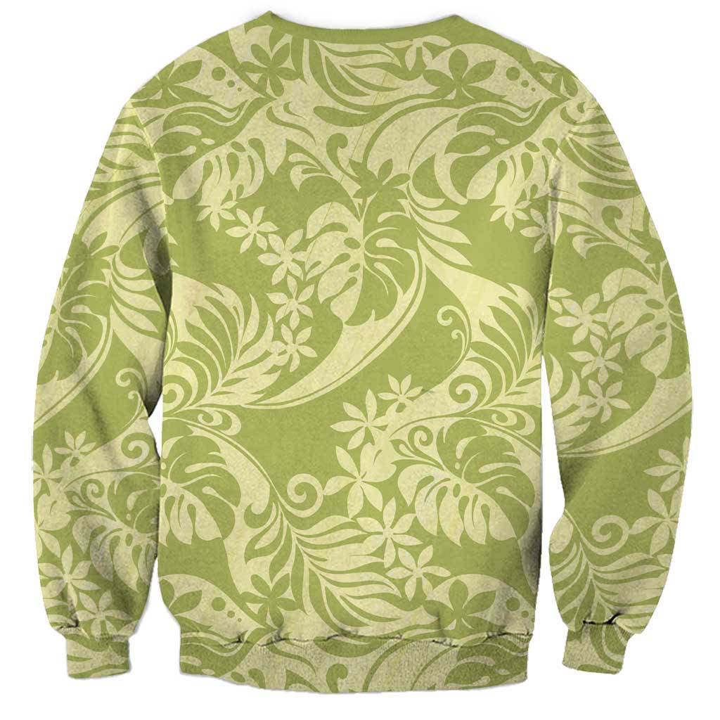 Tahiti Olive Tiare Floral Sweatshirt Monstera Palm Tropical Leaves - Polynesian Pride