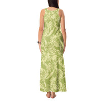 Tahiti Olive Tiare Floral Tank Maxi Dress Monstera Palm Tropical Leaves - Polynesian Pride