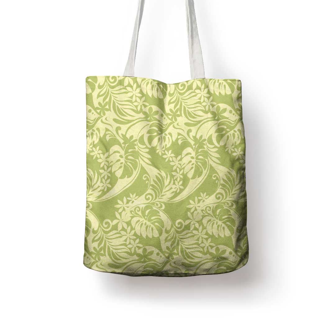 Tahiti Olive Tiare Floral Tote Bag Monstera Palm Tropical Leaves - Polynesian Pride
