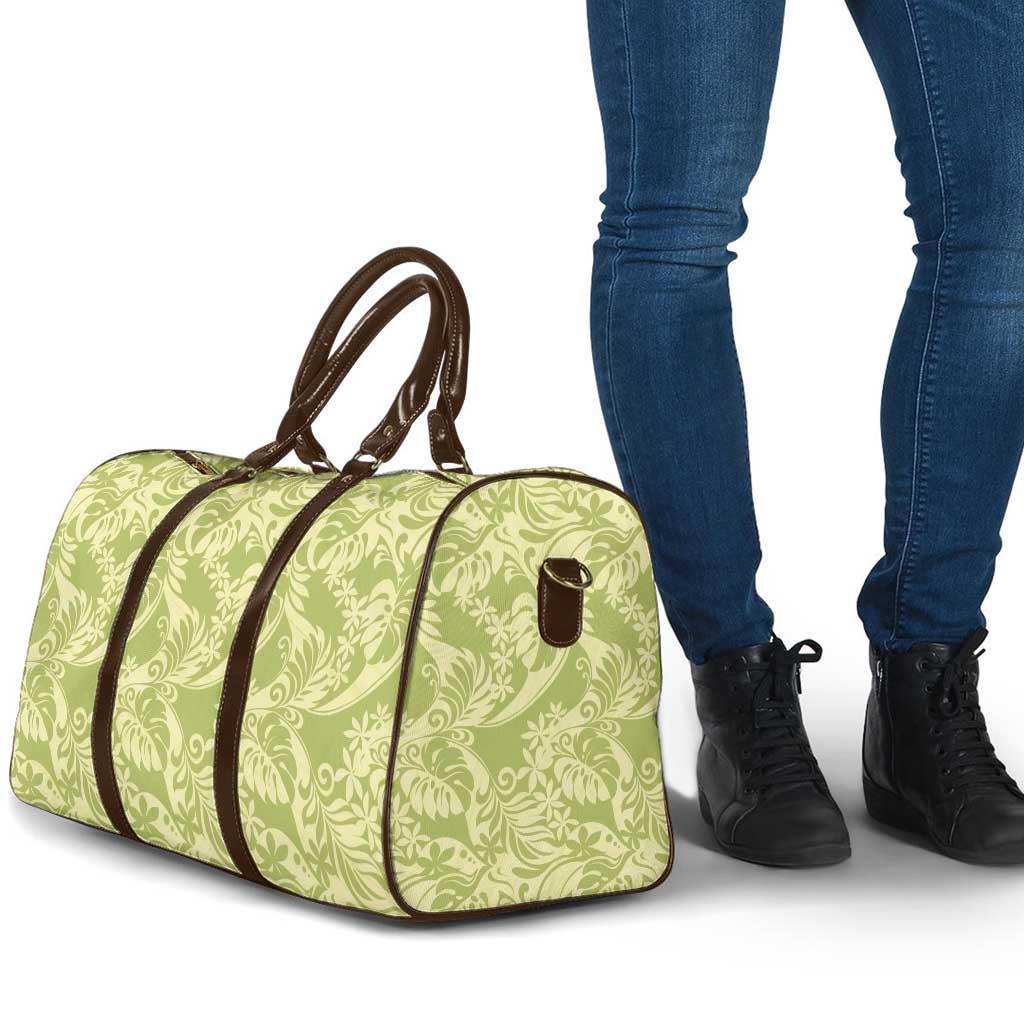 Tahiti Olive Tiare Floral Travel Bag Monstera Palm Tropical Leaves - Polynesian Pride