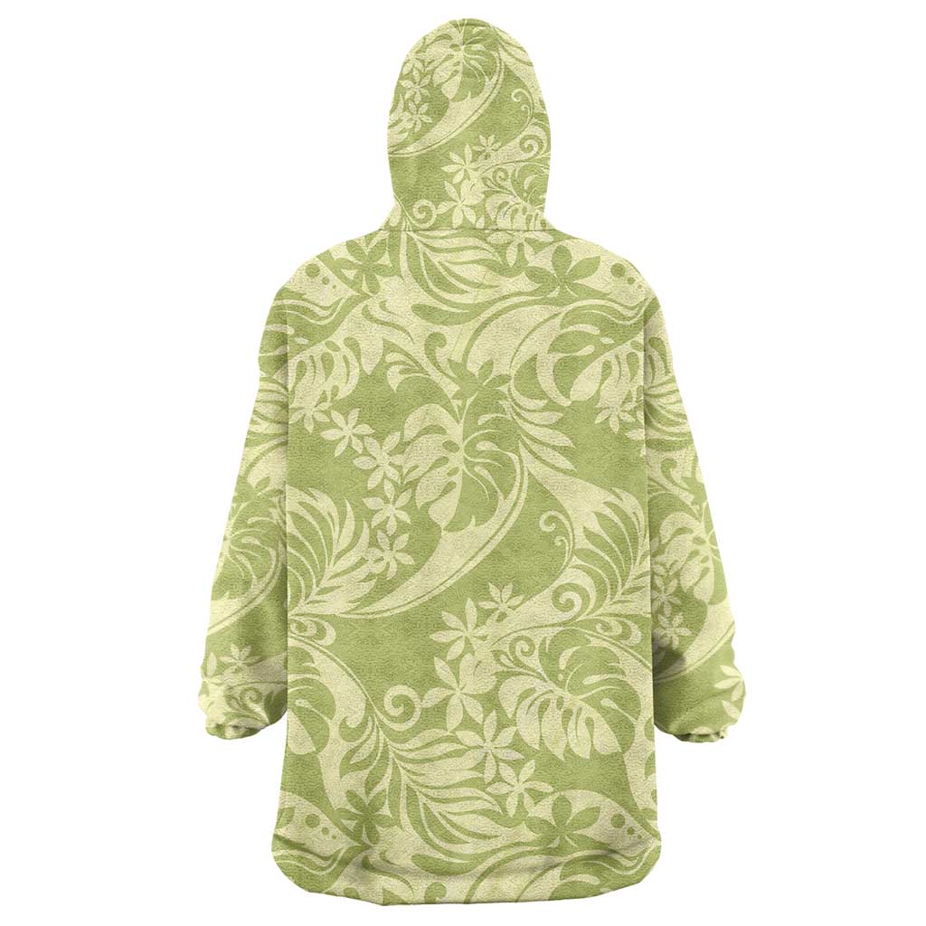 Tahiti Olive Tiare Floral Wearable Blanket Hoodie Monstera Palm Tropical Leaves - Polynesian Pride