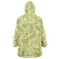 Tahiti Olive Tiare Floral Wearable Blanket Hoodie Monstera Palm Tropical Leaves - Polynesian Pride