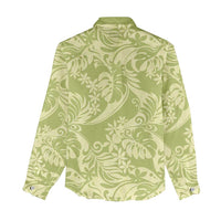 Tahiti Olive Tiare Floral Women Casual Shirt Monstera Palm Tropical Leaves - Polynesian Pride