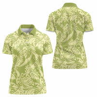 Tahiti Olive Tiare Floral Women Polo Shirt Monstera Palm Tropical Leaves - Polynesian Pride