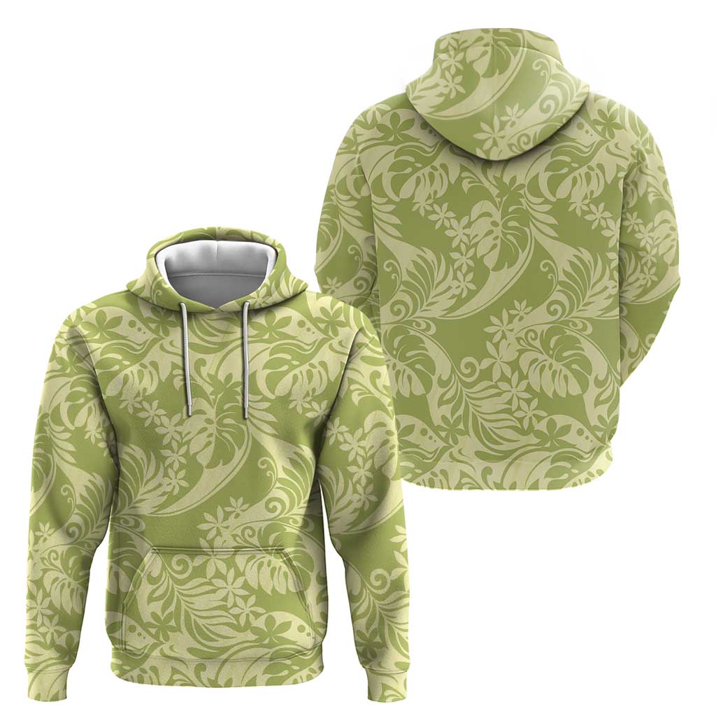 Tahiti Olive Tiare Floral Zip Hoodie Monstera Palm Tropical Leaves - Polynesian Pride