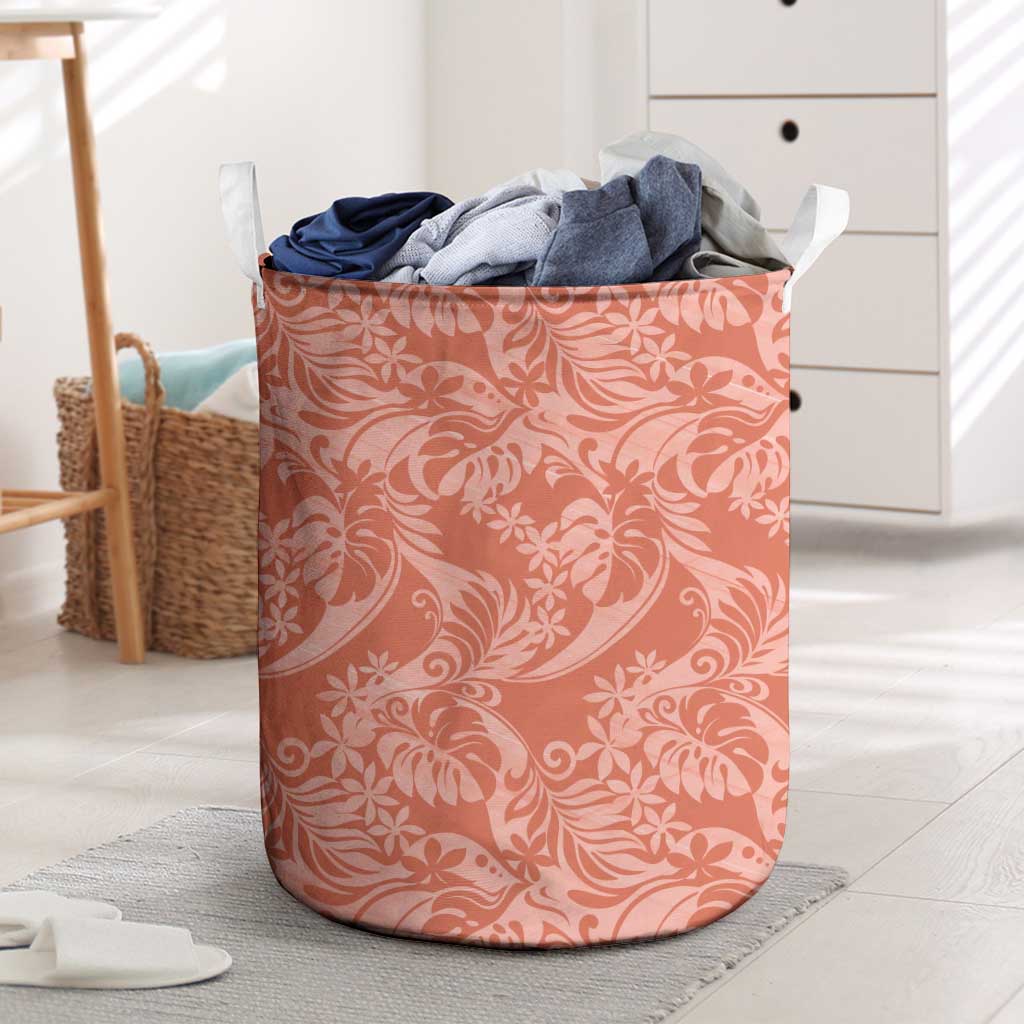 Tahiti Puatou Tiare Floral Laundry Basket Monstera Palm Tropical Leaves - Polynesian Pride