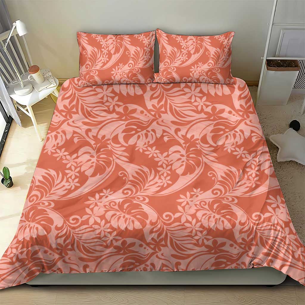 Tahiti Puatou Tiare Floral Bedding Set Monstera Palm Tropical Leaves - Polynesian Pride