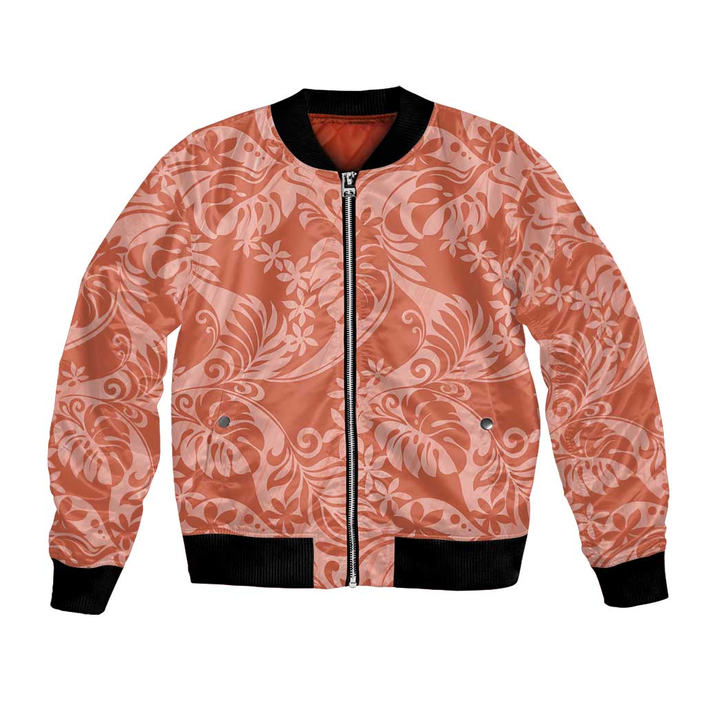 Tahiti Puatou Tiare Floral Bomber Jacket Monstera Palm Tropical Leaves - Polynesian Pride
