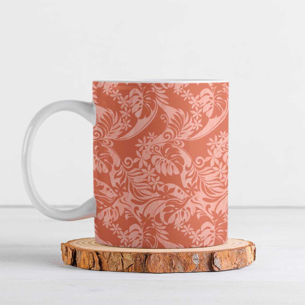 Tahiti Puatou Tiare Floral Ceramic Mug Monstera Palm Tropical Leaves - Polynesian Pride