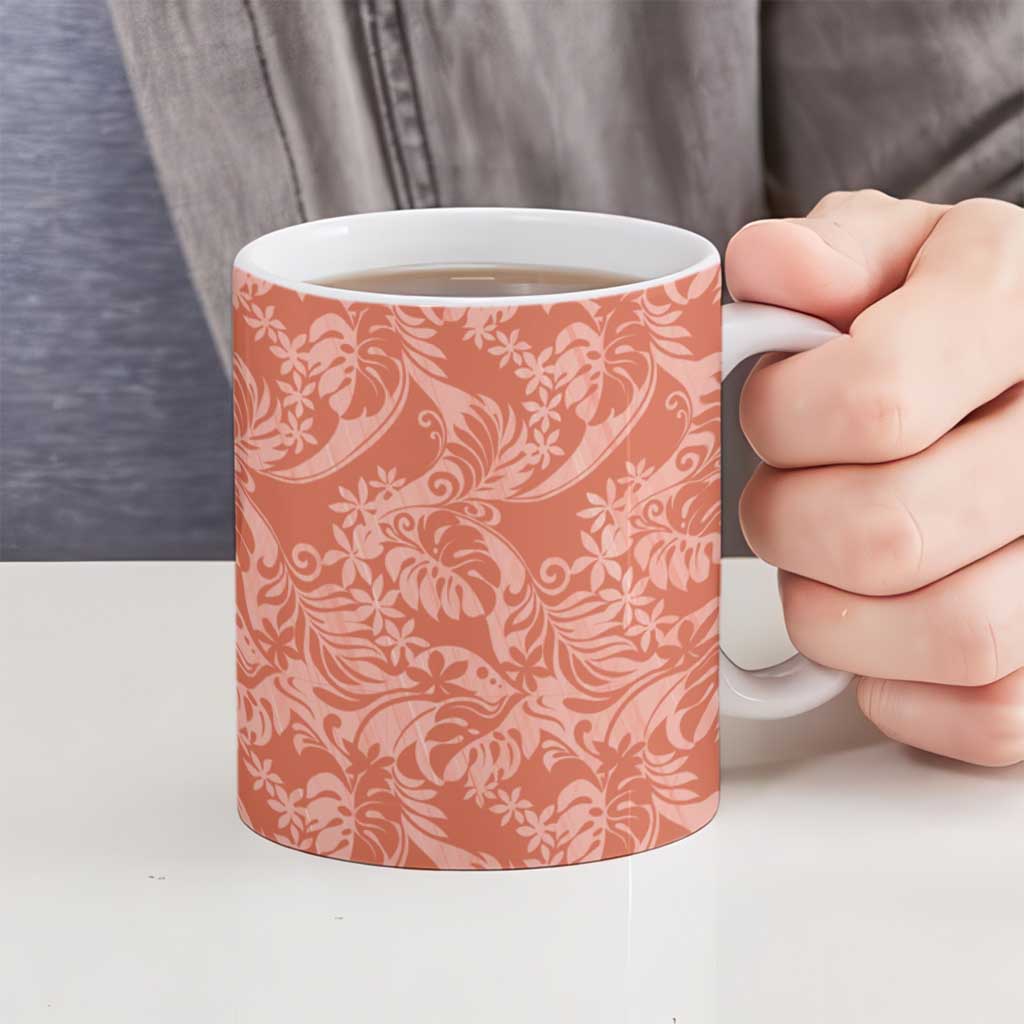 Tahiti Puatou Tiare Floral Ceramic Mug Monstera Palm Tropical Leaves - Polynesian Pride