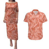 Tahiti Puatou Tiare Floral Couples Matching Puletasi and Hawaiian Shirt Monstera Palm Tropical Leaves - Polynesian Pride