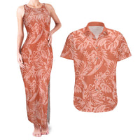 Tahiti Puatou Tiare Floral Couples Matching Tank Maxi Dress and Hawaiian Shirt Monstera Palm Tropical Leaves LT01 Orange - Polynesian Pride