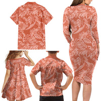 Tahiti Puatou Tiare Floral Family Matching Long Sleeve Bodycon Dress and Hawaiian Shirt Monstera Palm Tropical Leaves LT01 - Polynesian Pride