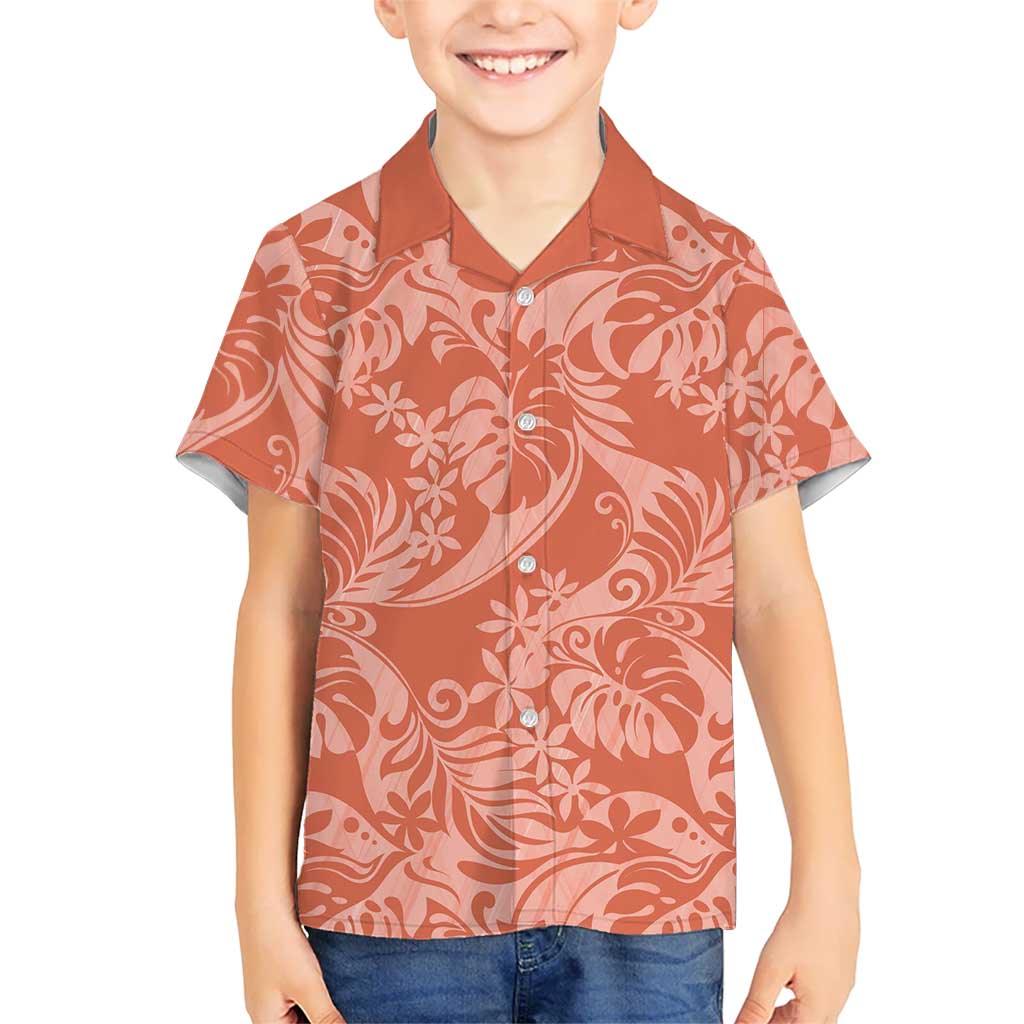 Tahiti Puatou Tiare Floral Family Matching Mermaid Dress and Hawaiian Shirt Monstera Palm Tropical Leaves LT01 Son's Shirt Orange - Polynesian Pride