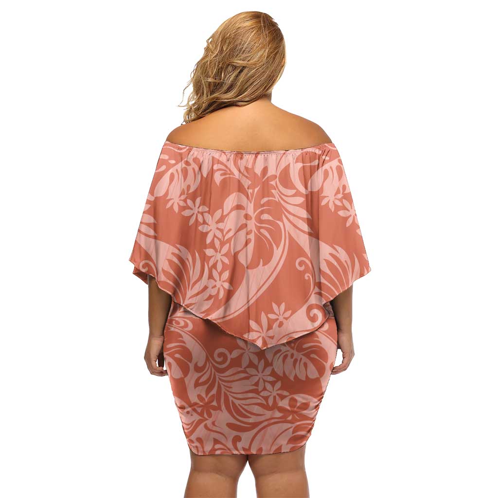 Tahiti Puatou Tiare Floral Family Matching Off Shoulder Short Dress and Hawaiian Shirt Monstera Palm Tropical Leaves - Polynesian Pride