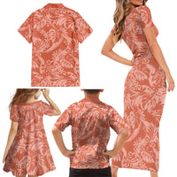 Tahiti Puatou Tiare Floral Family Matching Short Sleeve Bodycon Dress and Hawaiian Shirt Monstera Palm Tropical Leaves LT01 - Polynesian Pride