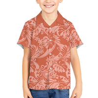 Tahiti Puatou Tiare Floral Family Matching Short Sleeve Bodycon Dress and Hawaiian Shirt Monstera Palm Tropical Leaves LT01 Son's Shirt Orange - Polynesian Pride