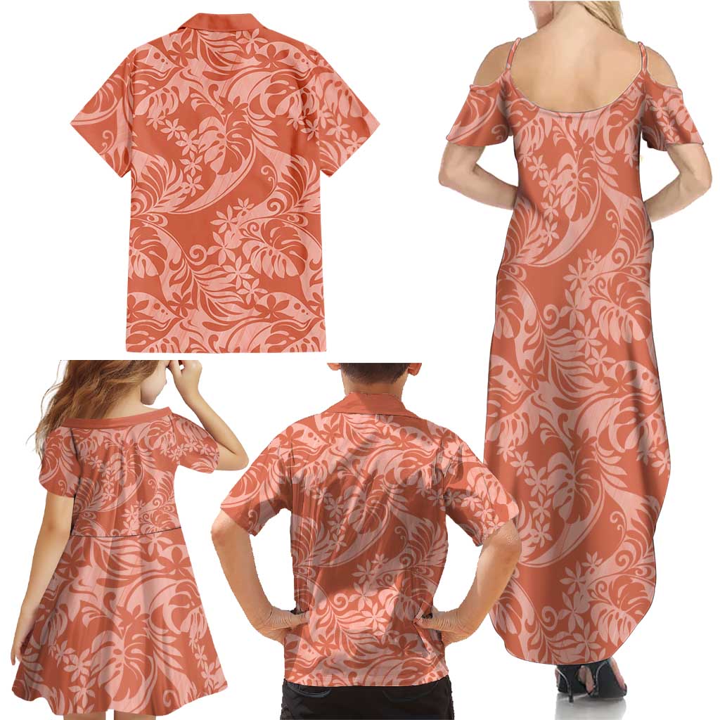 Tahiti Puatou Tiare Floral Family Matching Summer Maxi Dress and Hawaiian Shirt Monstera Palm Tropical Leaves LT01 - Polynesian Pride