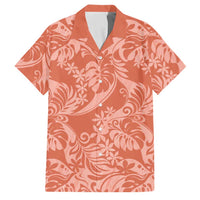 Tahiti Puatou Tiare Floral Family Matching Summer Maxi Dress and Hawaiian Shirt Monstera Palm Tropical Leaves LT01 Dad's Shirt - Short Sleeve Orange - Polynesian Pride