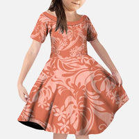 Tahiti Puatou Tiare Floral Family Matching Tank Maxi Dress and Hawaiian Shirt Monstera Palm Tropical Leaves LT01 Daughter's Dress Orange - Polynesian Pride
