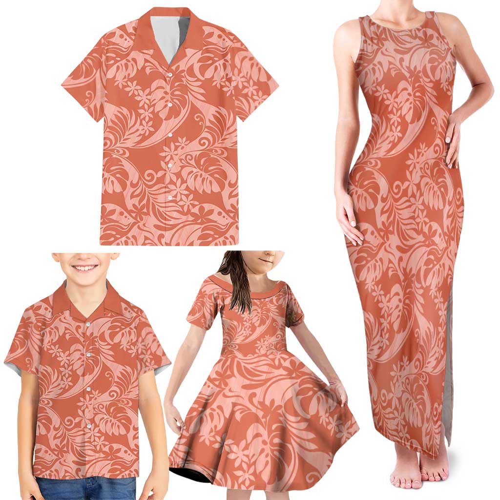 Tahiti Puatou Tiare Floral Family Matching Tank Maxi Dress and Hawaiian Shirt Monstera Palm Tropical Leaves - Polynesian Pride