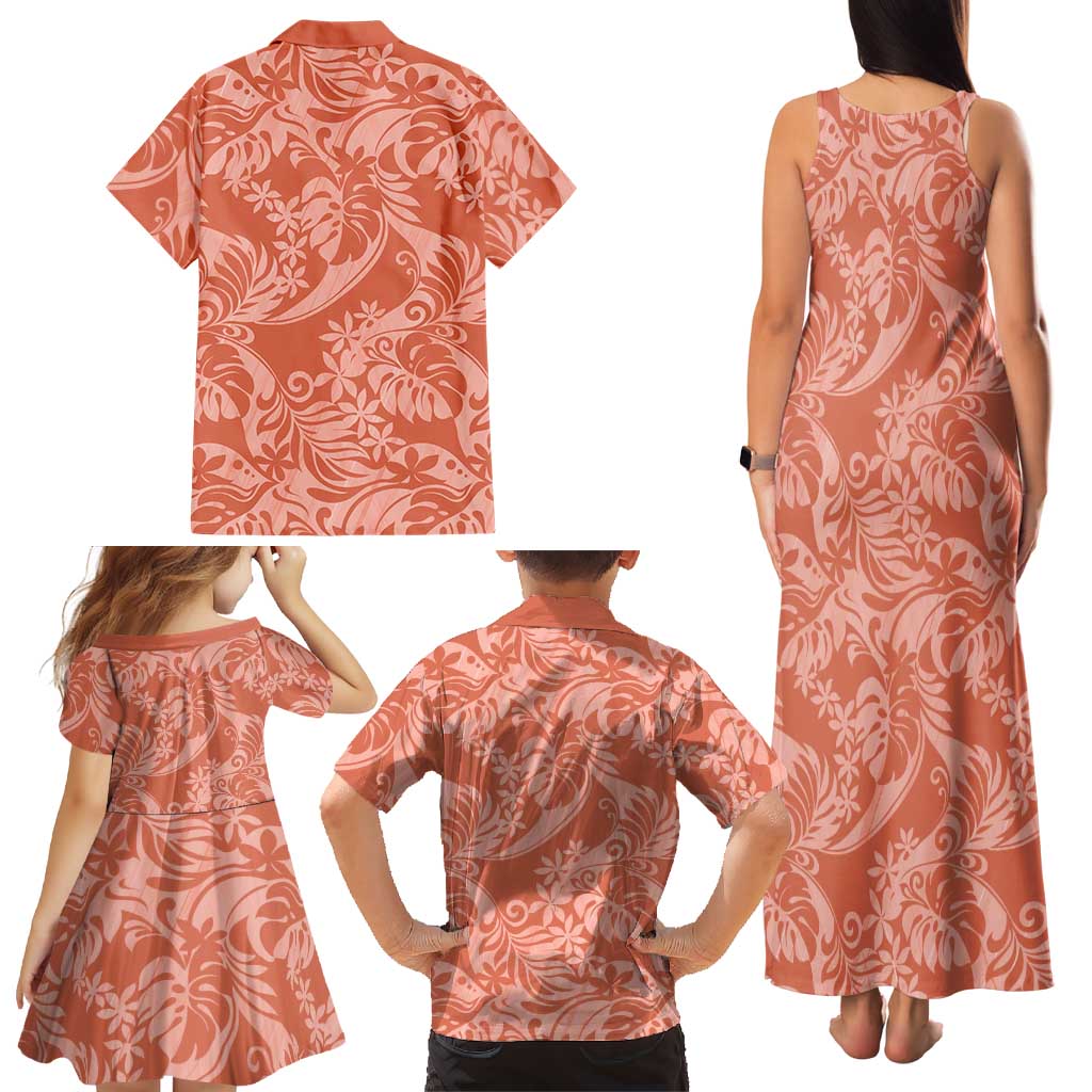 Tahiti Puatou Tiare Floral Family Matching Tank Maxi Dress and Hawaiian Shirt Monstera Palm Tropical Leaves LT01 - Polynesian Pride