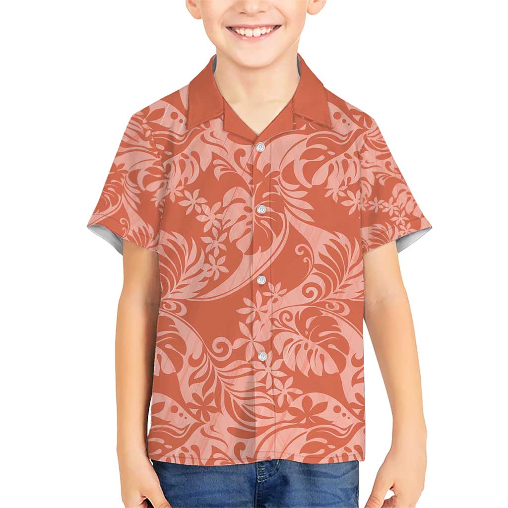 Tahiti Puatou Tiare Floral Kid Hawaiian Shirt Monstera Palm Tropical Leaves - Polynesian Pride
