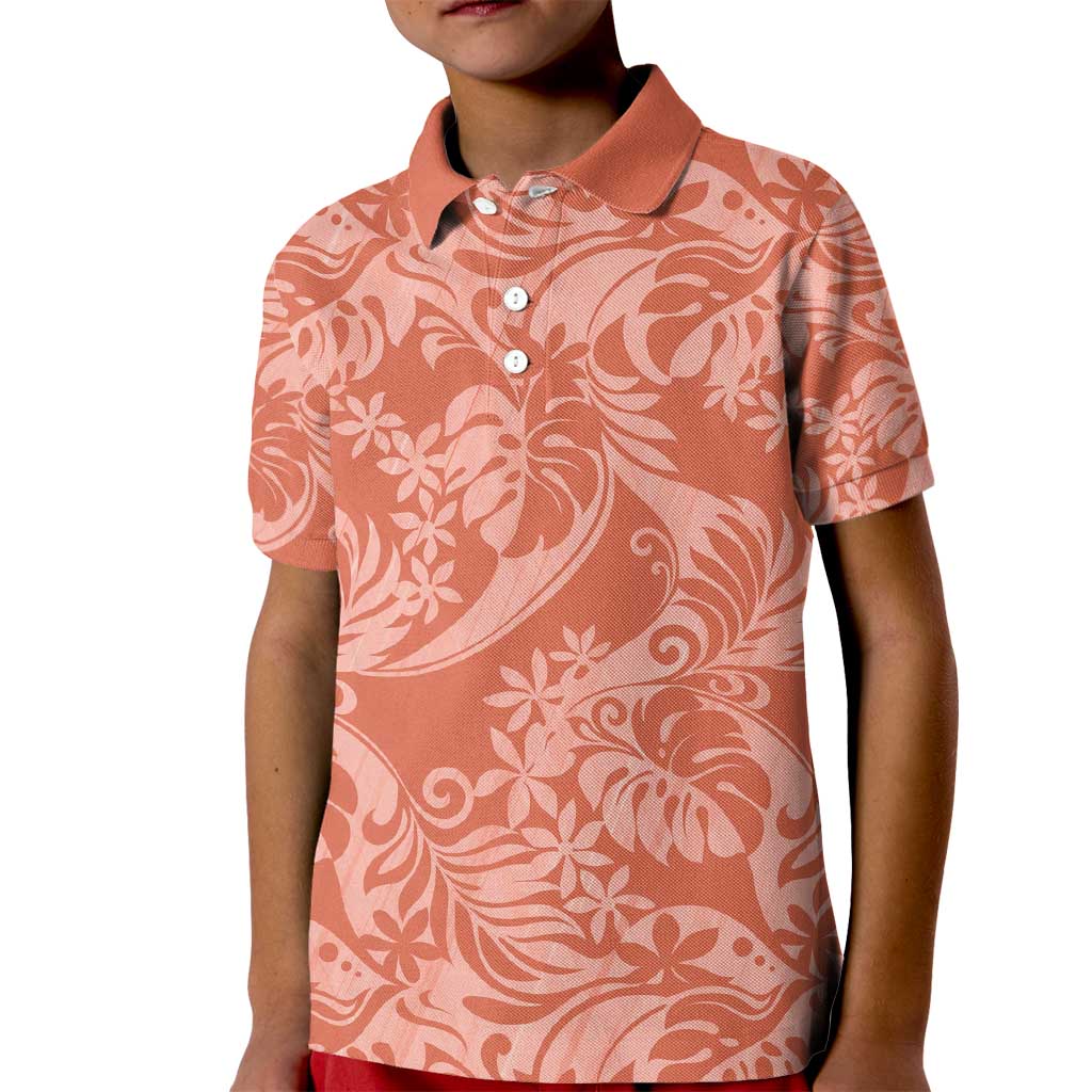 Tahiti Puatou Tiare Floral Kid Polo Shirt Monstera Palm Tropical Leaves - Polynesian Pride