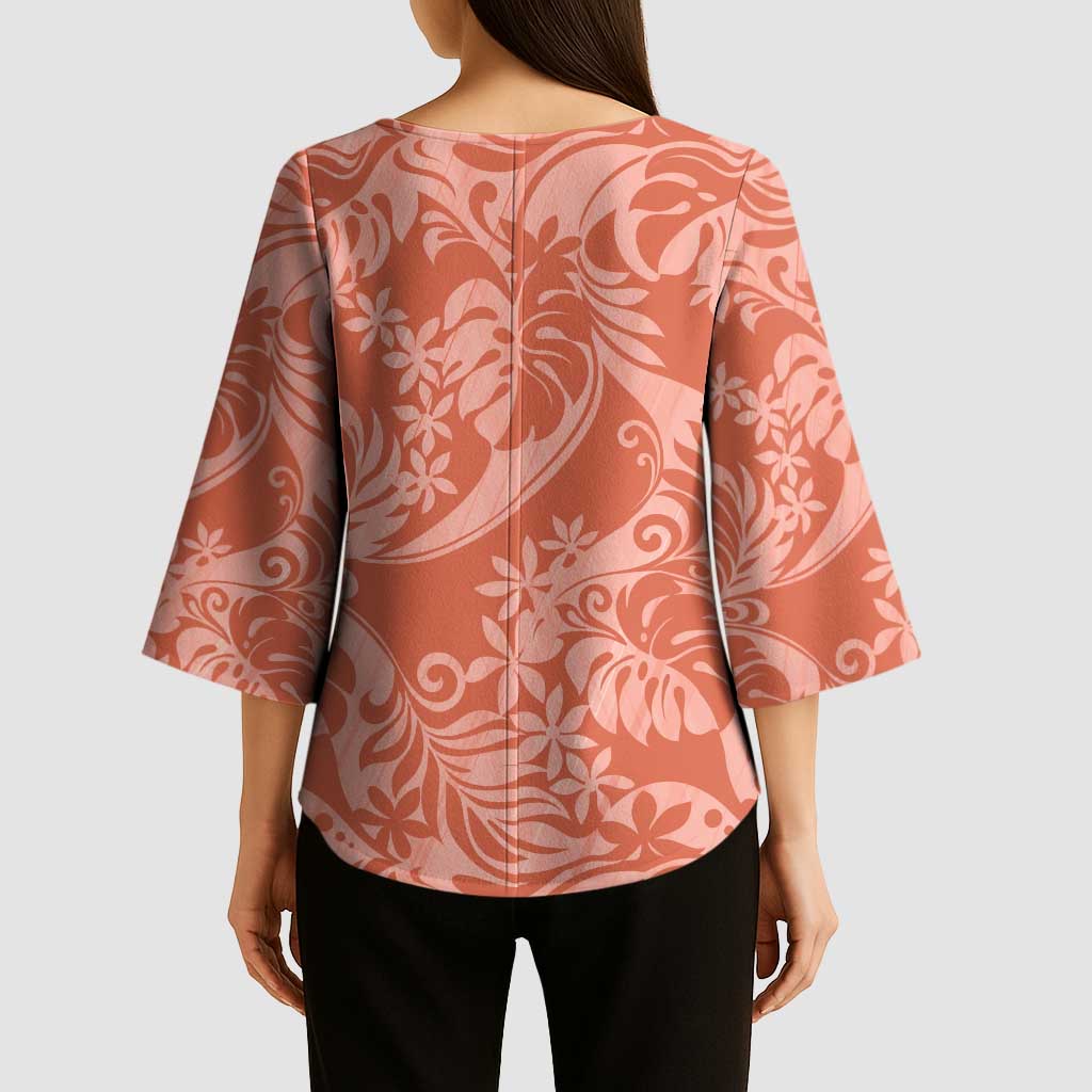 Tahiti Puatou Tiare Floral Kimono Sleeve Blouse Monstera Palm Tropical Leaves - Polynesian Pride