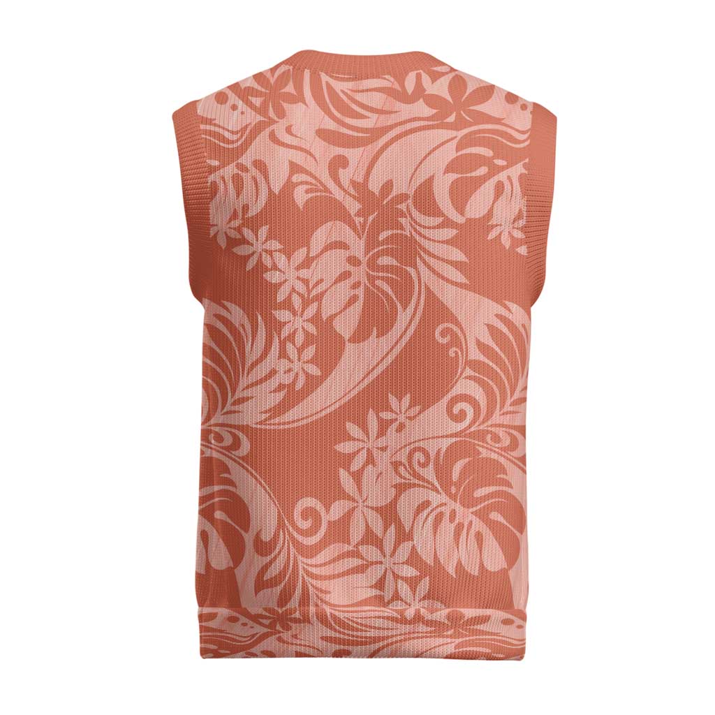 Tahiti Puatou Tiare Floral Christmas Knitted V-Neck Vest Monstera Palm Tropical Leaves - Polynesian Pride