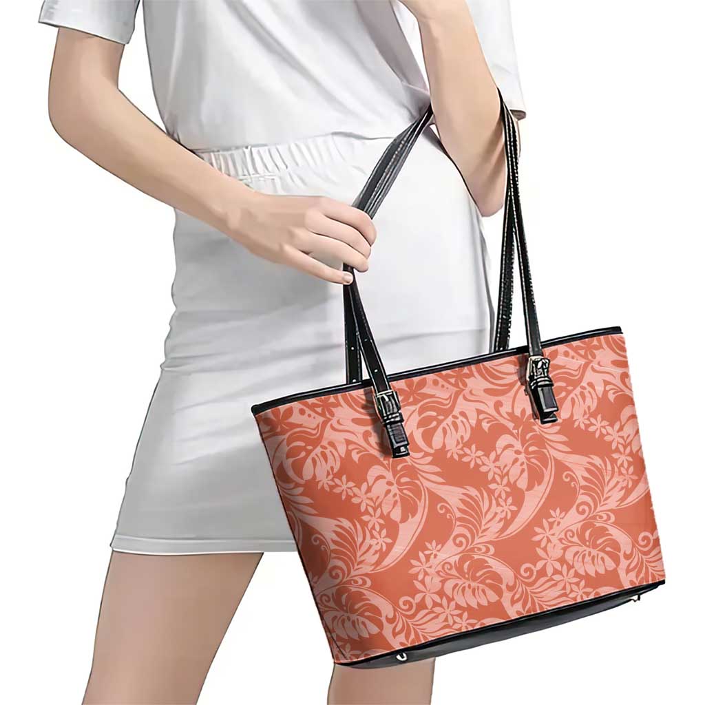 Tahiti Puatou Tiare Floral Leather Tote Bag Monstera Palm Tropical Leaves - Polynesian Pride