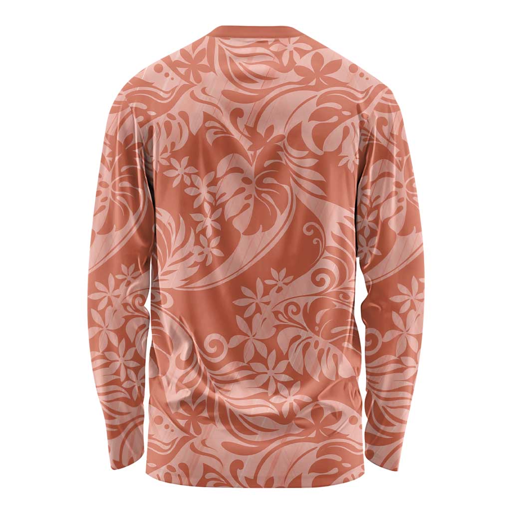 Tahiti Puatou Tiare Floral Long Sleeve Shirt Monstera Palm Tropical Leaves - Polynesian Pride