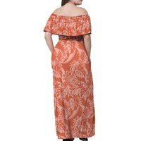 Tahiti Puatou Tiare Floral Off Shoulder Maxi Dress Monstera Palm Tropical Leaves - Polynesian Pride